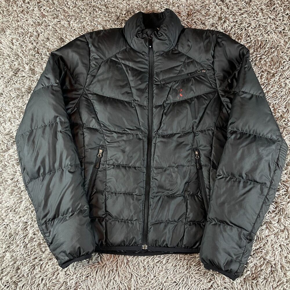 Spyder Puffer Jacket Mens Small S Goose Down Black Full Zip Quilted Logo Fill